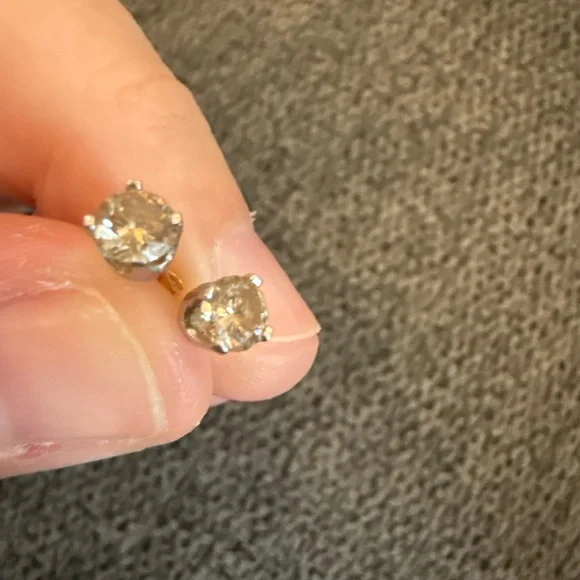 Delicate Yellow Diamond Stud Earrings | Real Gold Settings - Picture 3 of 4